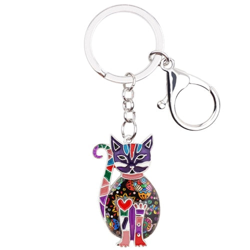 Metal Enamel Elegant Cat Key Chain