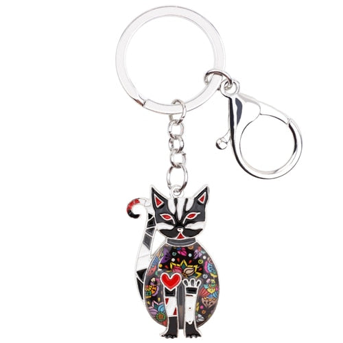 Metal Enamel Elegant Cat Key Chain
