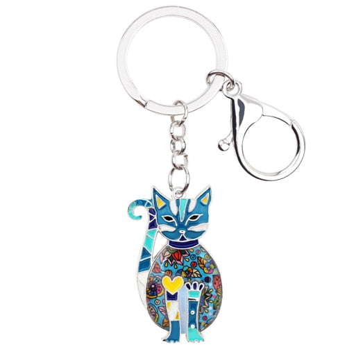 Metal Enamel Elegant Cat Key Chain